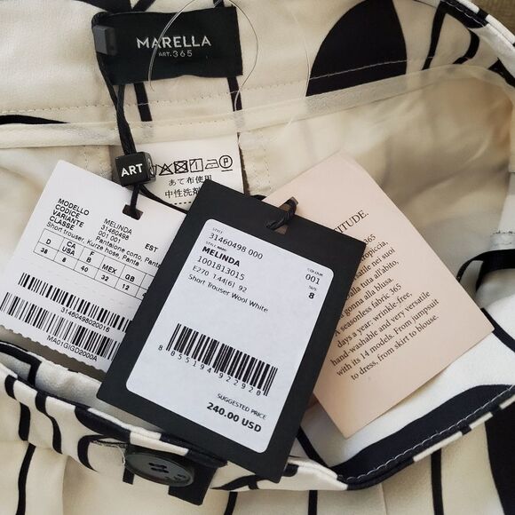 NEW! Marella Printed Trouser Shorts size 8 in Black/White - Picture 14 of 16